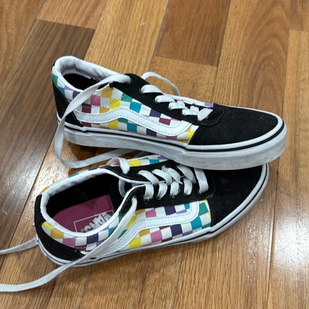 Vans Kids Sneakers - Black with Multicolor Checkered Pattern